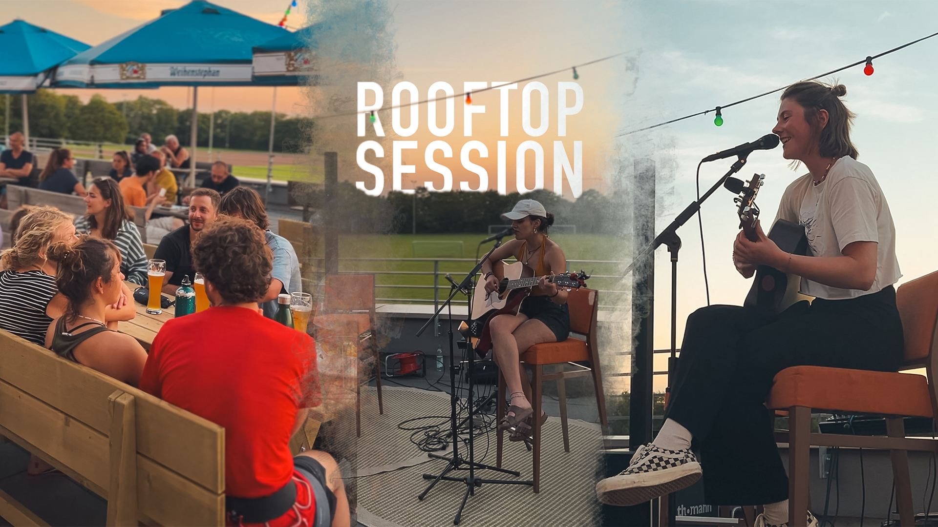 Rooftopsession mit Sändern und Gitarristen auf der Dachterrasse
